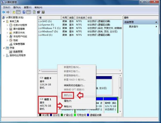 win7系統(tǒng)磁盤脫機問題解決方法